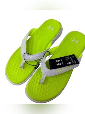Under Armour Ignite Pro Marbella Womens Size 11 Flip Flops Neon Green White NWT